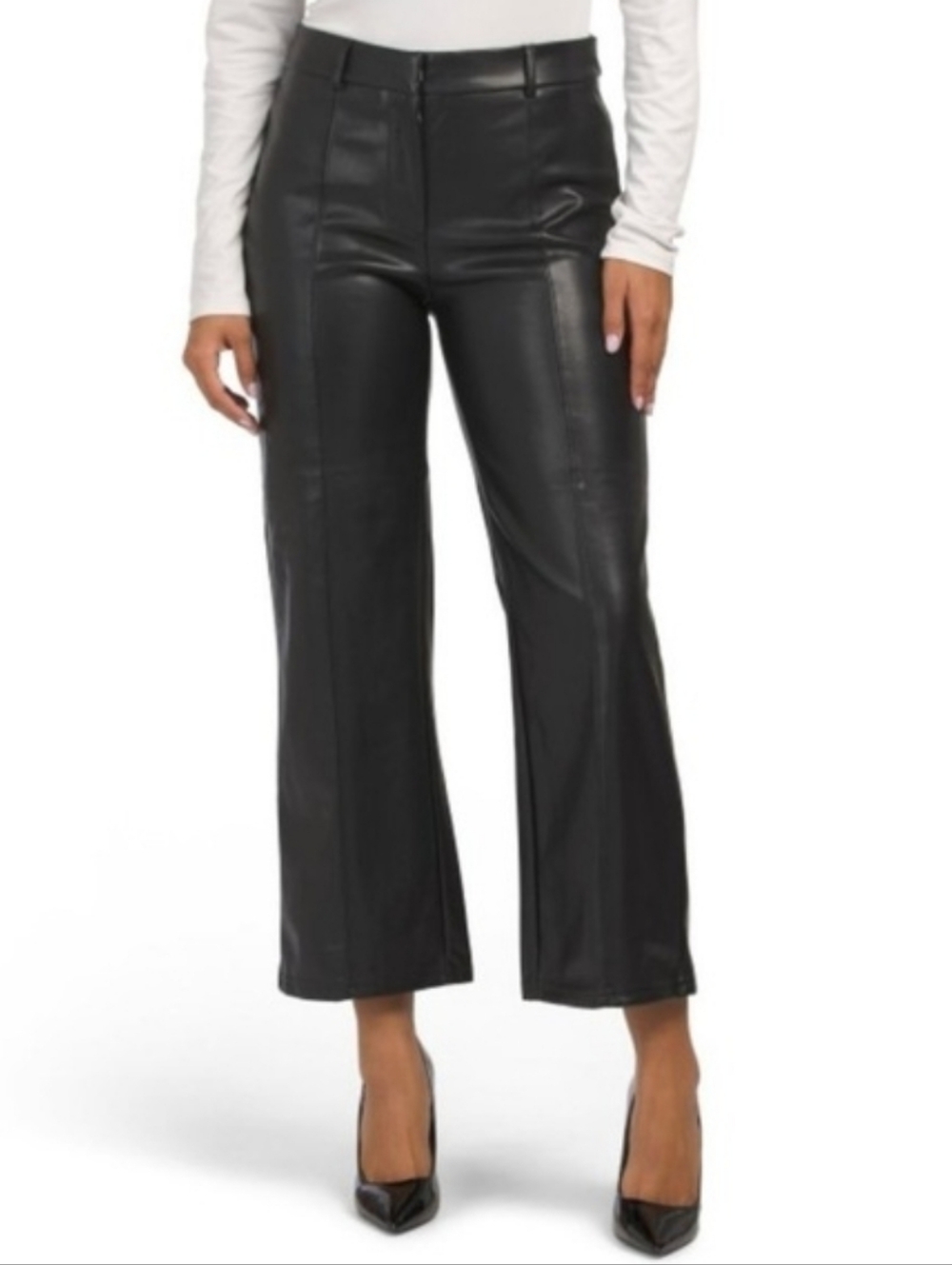 Avec‎ Les Filles Black Faux Ever Leather Wide Leg Cropped Trouser Pants Size M